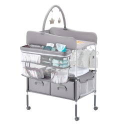 VEVOR 2 Drawers Baby Changing Table, Foldable Diaper Change Station, Side Basket & Hanging Rod, Adjustable Height Changing Table \w Lockable Wheels