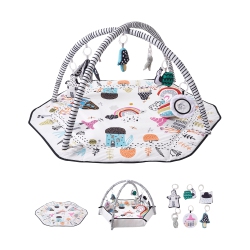 VEVOR 41.7" X 41.7" Baby Play Gym Mat, Tummy Time Mat \w 6 Detachable Sensory Toys, Activity Mat \w Fold-Up Sides & Soft Fabric for Sensory And
