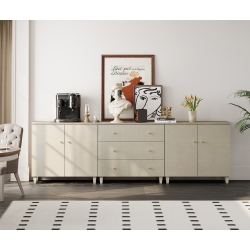 WAMPAT 3-In-1 Sideboard Buffet Cabinet \w 4 Doors & 3 Drawers, 106" Modern Credenza Storage Cabinet, Coffee Bar Server Table \w Compartments For