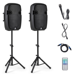 GYMAX Portable Dual 15" 2-Way 2000 W Powered Speakers W/ Stands & Controller