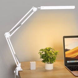 MYACUC Desktop Clip-On Eye Protection Desk Lamp, Three-Color Led Foldable Long Arm Reading Lamp, Suitable for Bedroom And Office