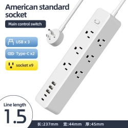 THE WAY 110V American Standard Socket USB Plug Board Wiring Board Us-Mexico Power Converter Multi-Hole Socket-Nn-27 [1.5 Meters] 9 Holes In White