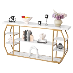 VEVOR 3 Tiers Marble Console Table, Modern Console Table for Open Storage, Golden Geometric Table \w Iron Tubes, Anti-Tip Device And Triangular