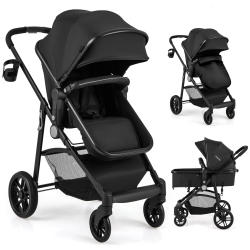 COSTWAY Babyjoy 2 In 1 Foldable Baby Stroller Kids Travel Newborn Infant Buggy Pushchair Gray/black/coffee/pink