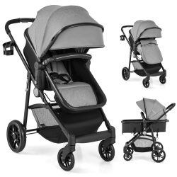COSTWAY Babyjoy 2 In 1 Foldable Baby Stroller Kids Travel Newborn Infant Buggy Pushchair Gray/black/coffee/pink