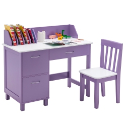 COSTWAY Kids Wooden Study Desk & Chair Writing Table W/drawer Storage Cabinet