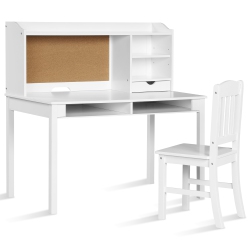 COSTWAY Kids Desk & Chair Set Study Writing Desk W/ Hutch & Bookshelves