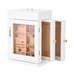 VEVOR 360° Rotating Jewelry Box, Jewelry Organizer \w Magnetic Door, Acrylic Window And Built-In 4 Necklace Hooks, Spacious Storage Case \w Metal
