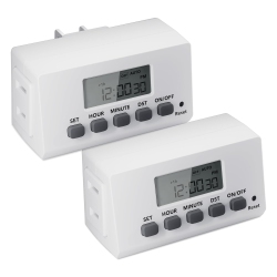 BN-LINK 24-Hour Digital Timer (2-Pack): Indoor 2-Prong, Lcd – for Lights, Fans. 15A/1875W