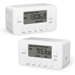BN-LINK 7-Day Heavy Duty Digital Timer, Dual Outlet, Lcd, 3-Prong, 125V 15A 1875W, 2 Pack