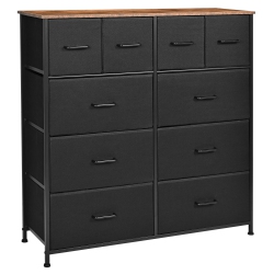 SORTWISE Dresser for Bedroom With 10 Storage Drawers, Wooden Top Metal Frame Tv Stand Furniture Fabric Drawer Chests Organizer Storager Tower Unit