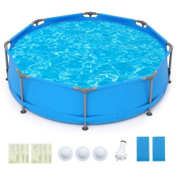 COSTWAY 1158 Gal Outdoor Family Swimming Pool With Metal Frame Multi-Layer Pvc Fabric