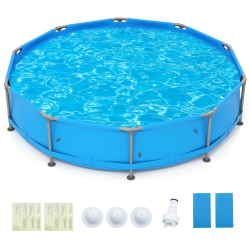 COSTWAY 1617 Gal Outdoor Family Swimming Pool With Metal Frame Multi-Layer Pvc Fabric