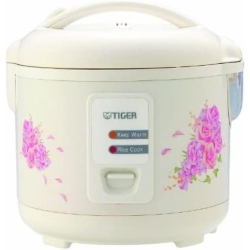TIGER Jaz-A18U-Fh 10-Cup (Uncooked) Rice Cooker And Warmer With Steam Basket, Floral In White