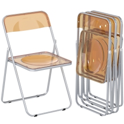 HOMCOM Acrylic Folding Chairs Set Of 4, Transparent Foldable Chairs for Living Room, Home Office, Indoor, Party Event In Orange