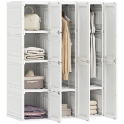 HOMCOM Portable Wardrobe Closet Cabinet Foldable Plastic Clothes Storage Organzier for Bedroom \w 6 Cube Compartments & 2 Hanging Rods Magnet Doors