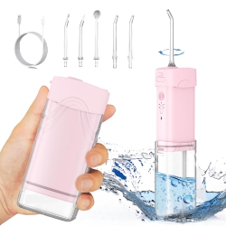 ALL YOU NEED Rechargeable Water Dental Flosser, 200Ml, Portable Teeth Oral Irrigator With 5 Jet Tips, Ipx7 Waterproof, Telescopic Water Tank (Pink)