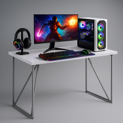 MONARCH Specialties I-7376 Gaming Computer Desk, 48" L, Metal & Laminate & Grey – Contemporary Modern Style In White