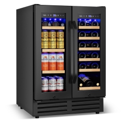 HOOURE 24 In. Dual Zone 20-Wine Bottles And 88-Cans Beverage & Wine Cooler In Stainless Steel With Smart Control Panel