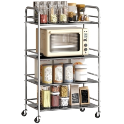 HOMCOM Stainless Steel Utility Cart, 4 Tier Storage Trolley On Wheels \w Adjustable Shelves And Handles, Serving Rolling Cart for Kitchen, Dining