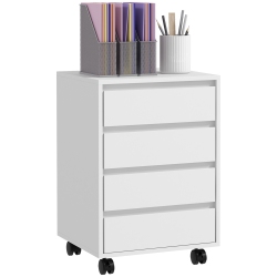 HOMCOM 4 Drawer File Cabinet, Vertical Filing Cabinet With Lockable Wheels, Modern Printer Stand for Home Office In White