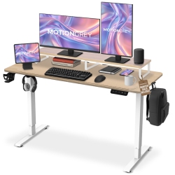 MOTIONGREY Ergo2 Standing Desk Bundle - Electric Height Adjustable Desk 55"x24" Light Brown Top Frame, Memory Settings-Ergonomic Sit Stand Home