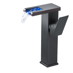 MYACUC Led Bathroom Sink Faucet Three Colors Change \w Temperature Led Waterfall Hot And Cold Water Mixer Taps W Supply Lines Vanity Lavatory Deck