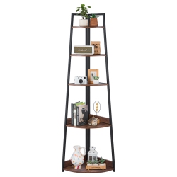 VEVOR 5 Tier Corner Shelf, 70" Tall Corner Bookshelf \w Metal Frame & Wooden Shelves, Industrial Corner Ladder Shelf for Living Room, Bedroom