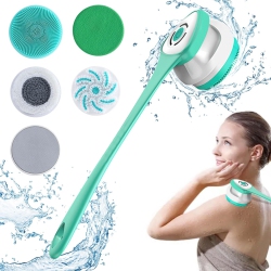 MYACUC Electric Body Brush Bath Brush for Back \w 5 Compartments, Back Brush \w Long Handle Ip67 Waterproof 3 Speeds Cleaning Brush for Spa Shower