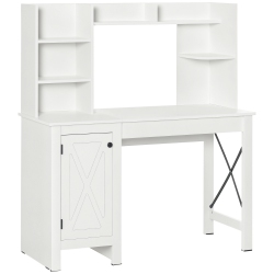 HOMCOM Computer Desk With Storage, 47 Inch Farmhouse Home Office Desk With Open Shelves And 2-Tier Cabinet, Study Table for Small Spaces In White