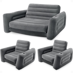 INTEX Queen Size Inflatable Pull-Out Sofa Bed Couch And Chair Sleeper, Dark In Gray