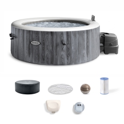 INTEX Purespa Greywood Deluxe Spa Set 140 Bubble Jet Hot Tub With Cover, 77"x28