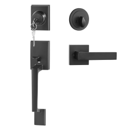 VEVOR Front Door Handle And Deadbolt Set, Square Entry Handle Set \w Lever, Single Cylinder, Adjustable Hole Space, Reversible for Right And Left