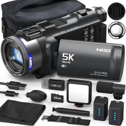 NBD 5K Video Camera Camcorder Ultra 48Mp Vlogging Camera For, 16X Digital Zoom Camcorder 3.0" Ips 270° Flip Screen \w Mic, Fill Light, 2 Batteries