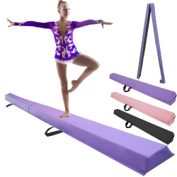 PRISP Folding Gymnastics Balance Beam - 8/10/12Ft Training Floor Beam \w High Density Eva Foam Core; Home Gymnastics Equipment for Kids, Teens And