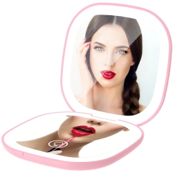 MYACUC Rechargeable Handheld Led Makeup Mirror Dual Sided 10X Magnification With 400Mah Battery And Adjustable Brightness for Travel