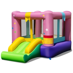 COSTWAY Inflatable Bouncy Castle With Jumping Area Slide & Basketball Game Blower Excluded