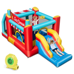 COSTWAY Inflatable Bounce House 5-In-1 Ice Cream Jumping Castle With/without 520W Blower