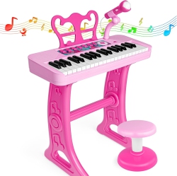 PRIME MADE Amy&benton Birthday Gift for 3 4 5 6 7 Year Old Girls Piano Toy With Stood for Girls 3-5 Music Keyboard Toy 37 Keys With Chair In Pink