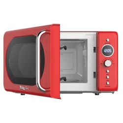 TOTAL CHEF Retro Microwave Oven, 0.7 Cu Ft, Quick Start & Defrost, 8 Pre-Set Functions, 700W In Red