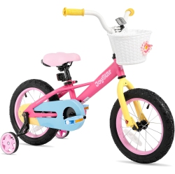 JOYSTAR 12 Inch Kids Bike for 2-7 Years Girls, Toddler Girls Bike With Training Wheels, Rainbow Bikes, Children Bicycle, Macaroon In Pink