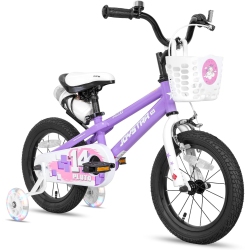 JOYSTAR Pluto 16 Inch Kids Bike With Light Up Training Wheels, Kids' Bicycle for Boys Girls Age 2-7 Years, Children Bikes In Purple