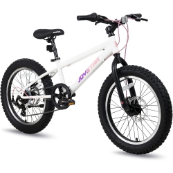 JOYSTAR 20 Inch Mountain Bike for Kids Ages 7-12 Year Old, 7 Speed Shimano Drivetrain, Disc Brakes, Fat Tire Kids Bicycles for Boys Girls In White