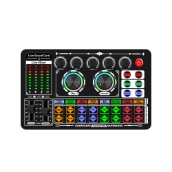 CHSSHA00 Live Broadcast Sound Card With Dj Mixer Effects And Voice Changer, 16 Special Effects Ambient Sounds, Led Light Voice Changer