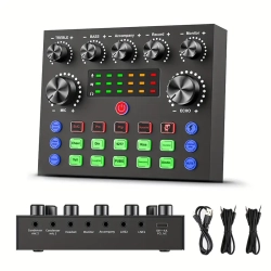 CHSSHA00 Professional Audio Interface With Voice Changer - USB Powered, Abs Sound Card for PC Recording, Singing, Streaming, And Gaming In Black