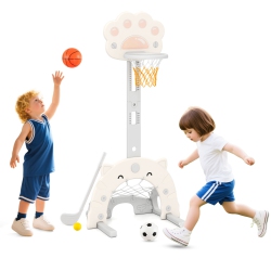 GYMAX 3 In 1 Kids Basketball Hoop W/ Basketball Soccer & Golf Game Adjustable Height