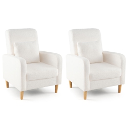GYMAX 2PCs Accent Chair W/lumbar Pillow Teddy Fleece Cover Rubber Wood Legs