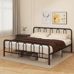 GYMAX King Size Metal Bed Frame Headboard Footboard Platform Mattress Foundation