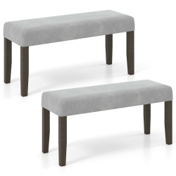 GYMAX Set Of 2 Upholstered Bedroom Bench W/padded Seat & Solid Wood Legs for Dining Room
