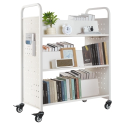 VEVOR 330 Lbs Capacity Rolling Library Book Cart, 38.2 X 20.3 X 48.2-Inch Library Cart, Double Sided W-Shaped Shelves \w 3-Inch Lockable Wheels